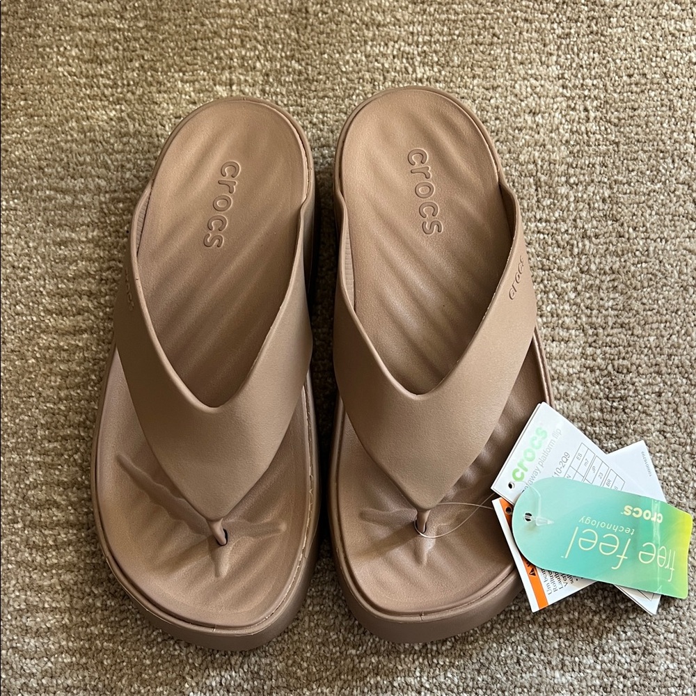 CROCS Platform Flip Sandals in Taupe